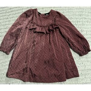 Zara Satin Polka Dot Dress Ruffle Long Sleeve Baby Girl 18-24M Spain Mauve